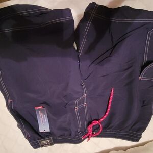 Roundtree and York Navy Swim Shorts with Red Accents
